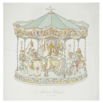 Baby Boys White & Green Carousel Swaddle Carré Blanket
