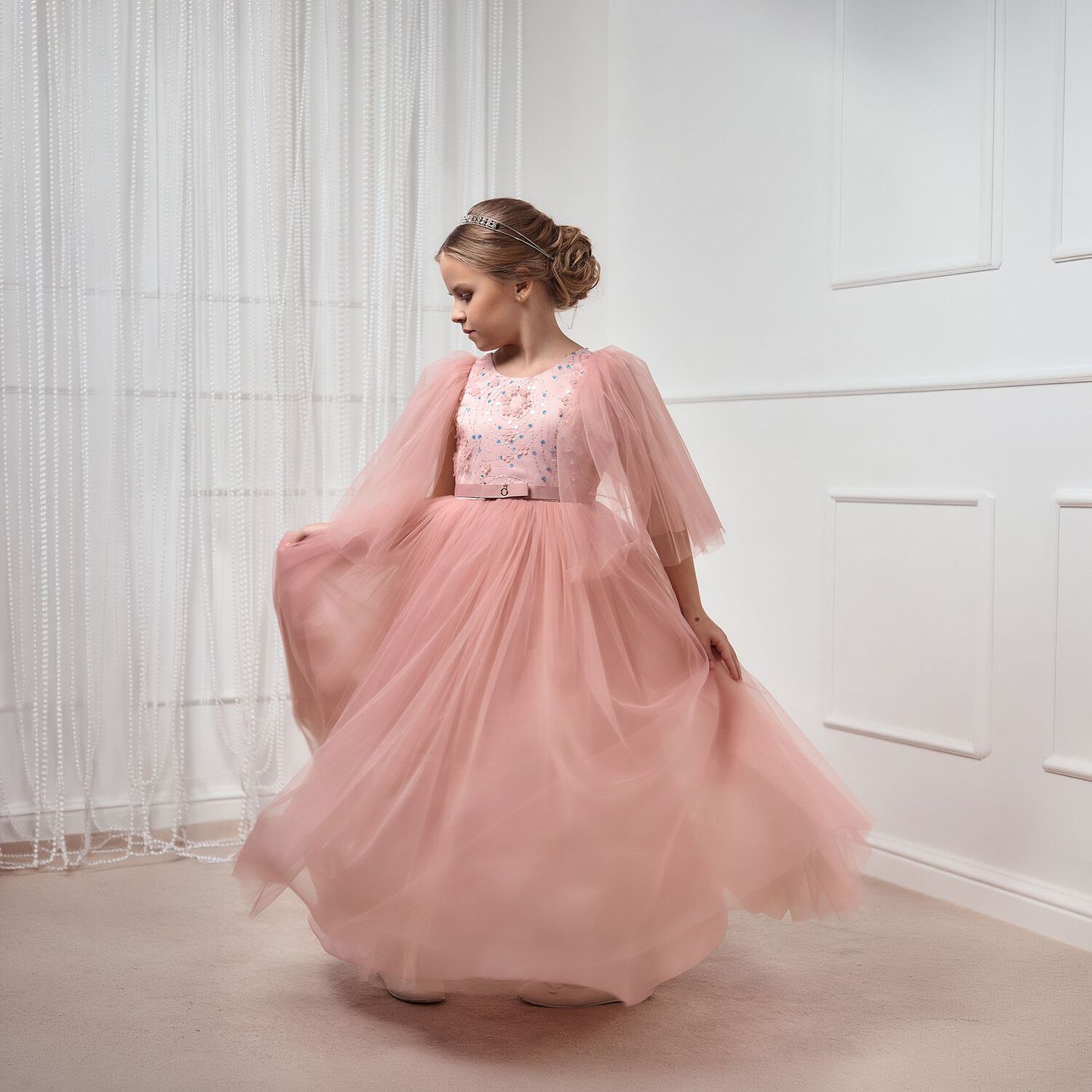 Girls Christell Pink Sequin Tulle Dress, 1, hi-res