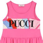 Girls Pink Logo Sleeveless Dress, 2, hi-res