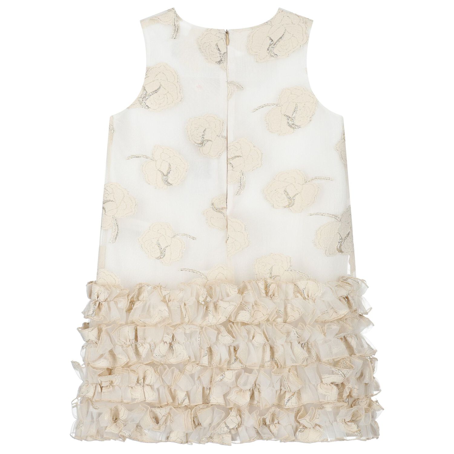 فستان جاكار من الأورجانزا باللون العاجي والذهبي للبنات, 1, hi-res