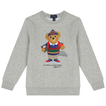 سويت شيرت أولاد بطبعة الدب باللون الرمادى