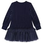 Girls Navy Blue Embellished Dress, 1, hi-res