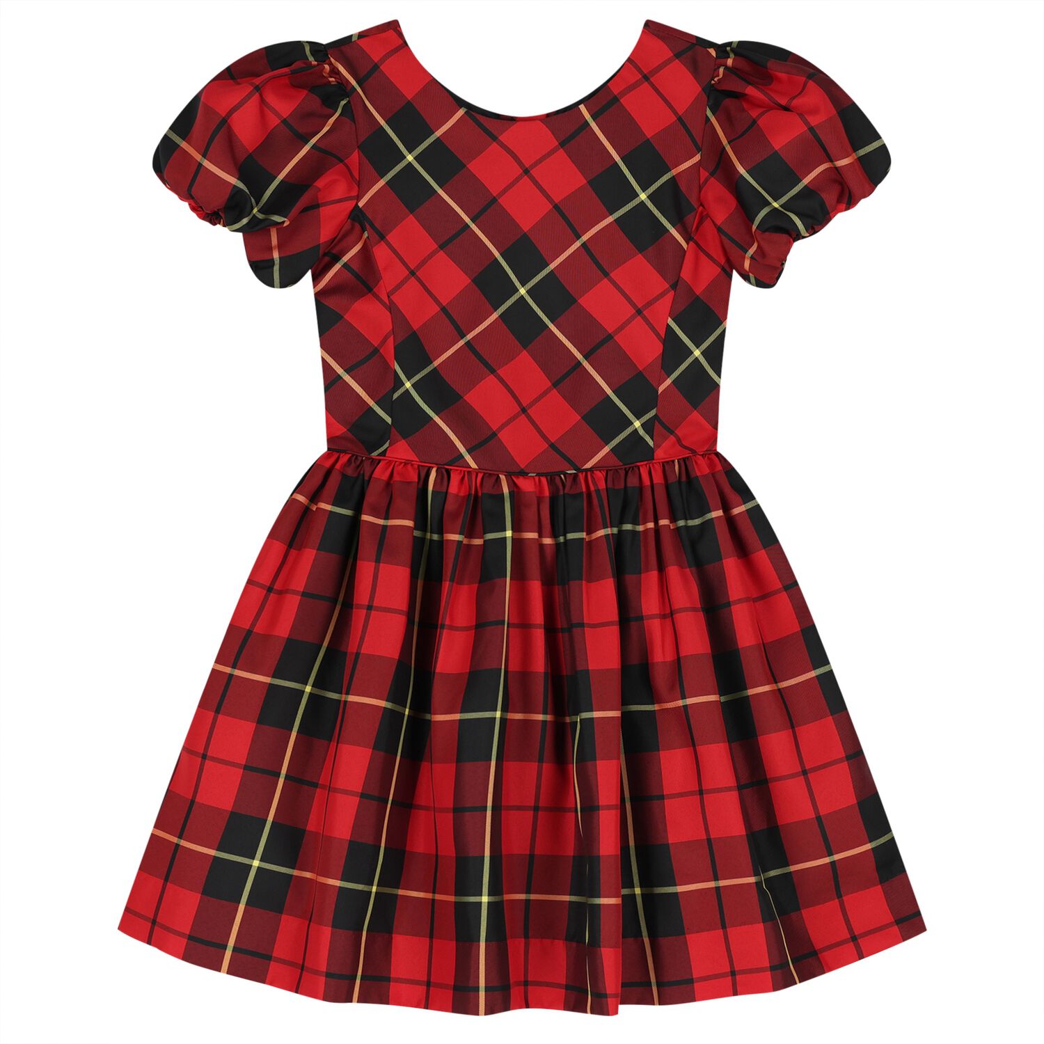 Girls Red & Black Tartan Taffeta Dress, 1, hi-res
