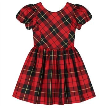 Girls Red & Black Tartan Taffeta Dress