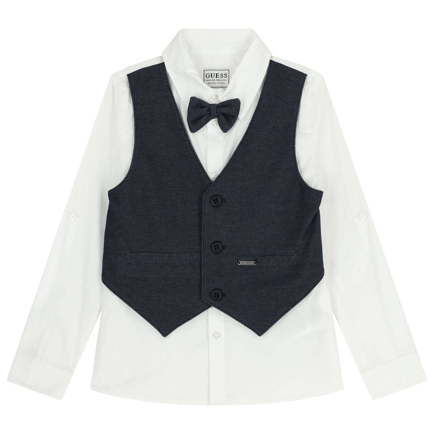 Boys Navy Blue & White Trousers Set, 1, hi-res