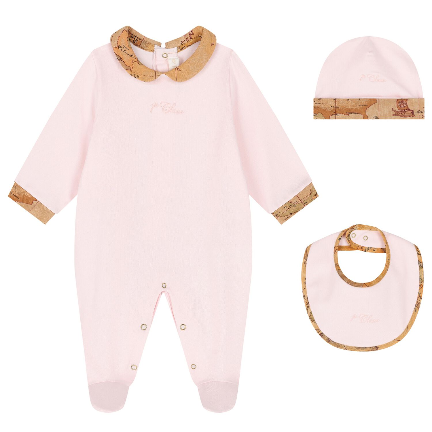 Baby Girls Pink & Beige Geo Map Babygrow Gift Set, 3, hi-res