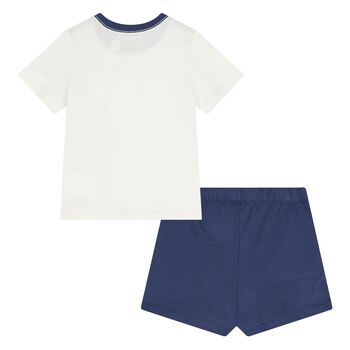 Baby Boys White and Navy Blue Logo Short Set 