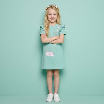 Girls Green Bag Logo Dress 