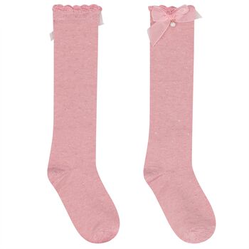 Girls Pink Bow Knitted Socks