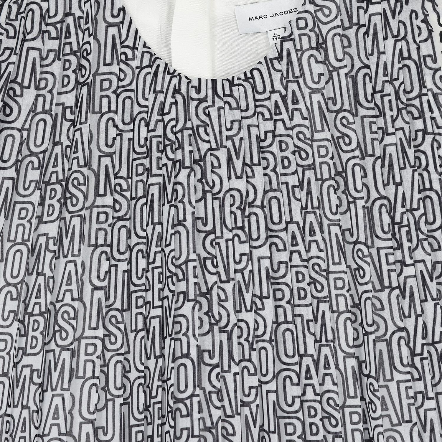 Girls White & Black Logo Pleated Dress, 1, hi-res