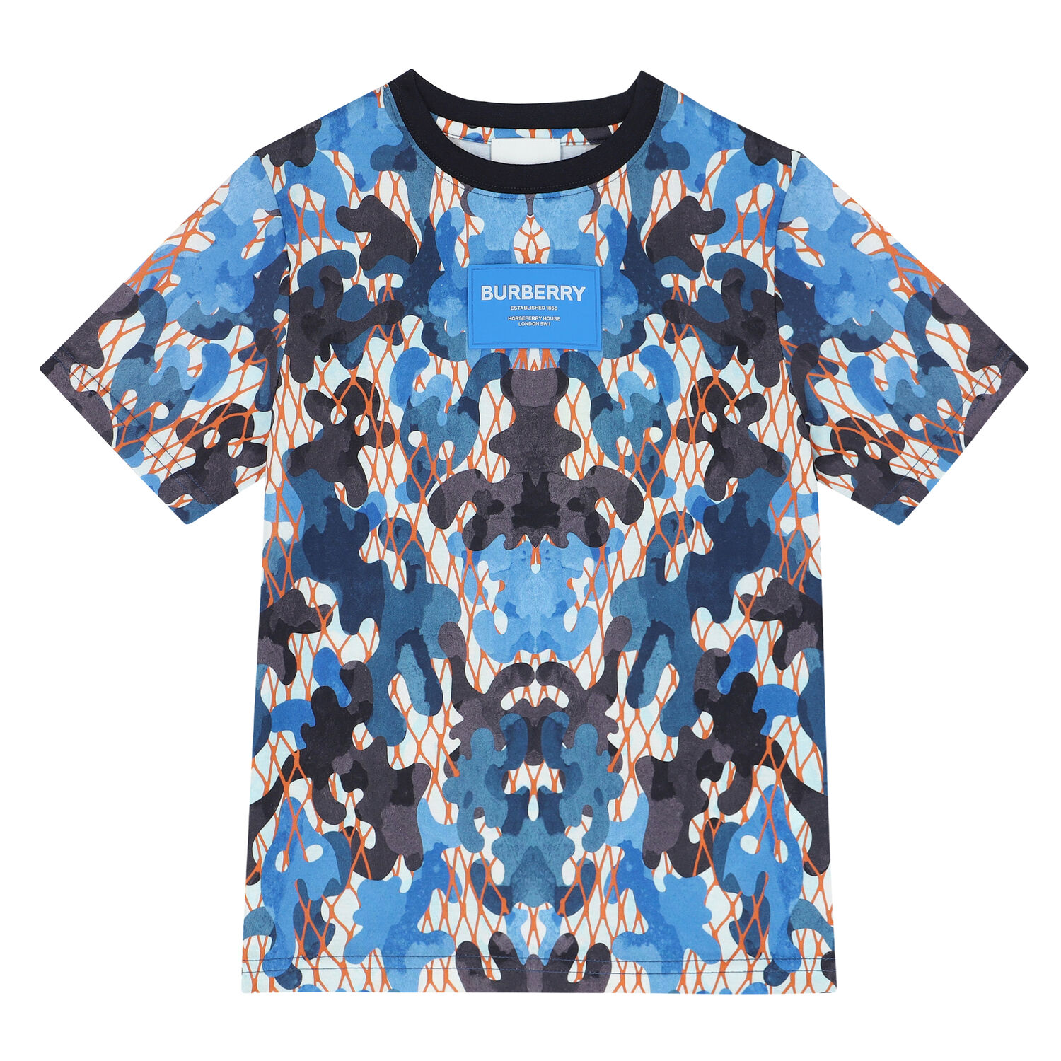 تيشيرت قطن بالشعار باللون الأزرق للأولاد, 1, hi-res