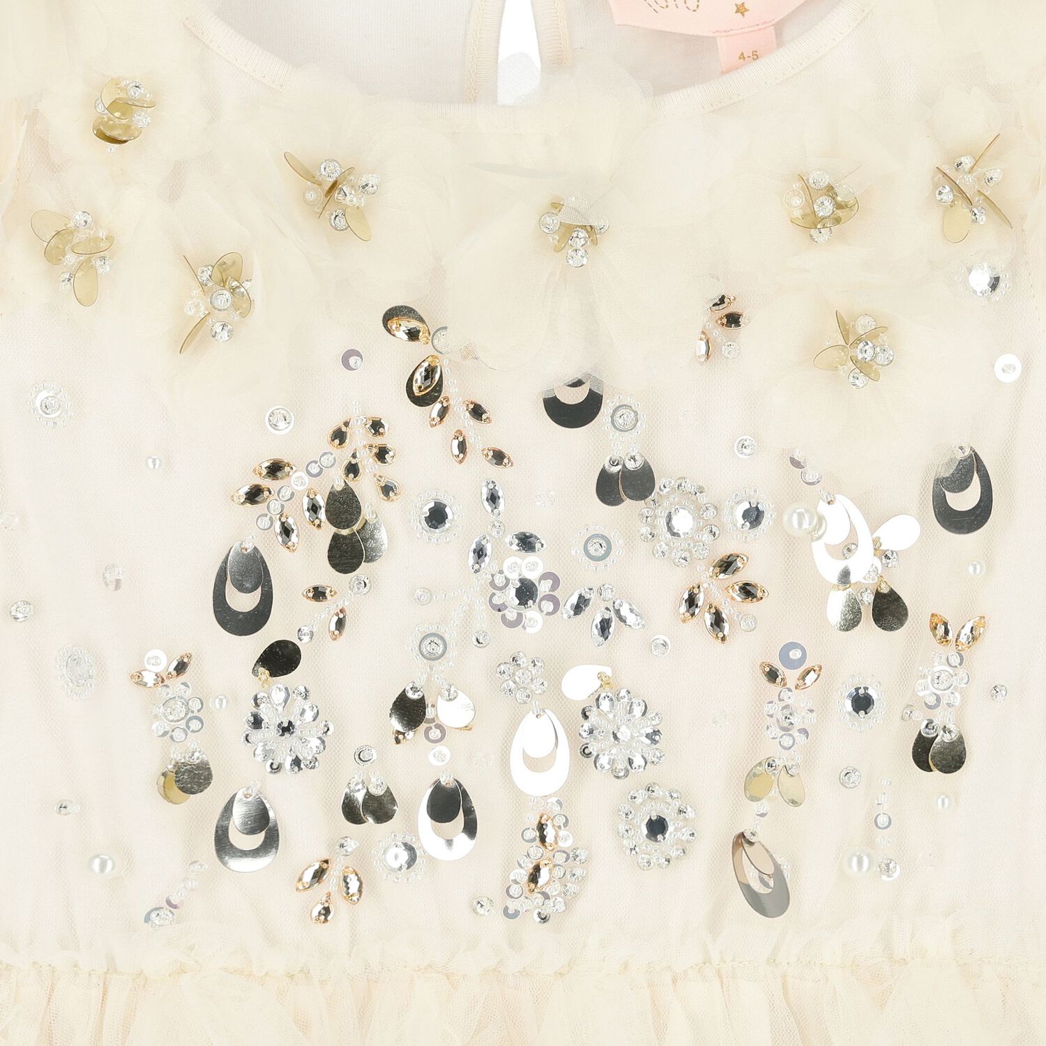 فستان تول متعدد الطبقات مزين بالترتر باللون البيج للبنات, 1, hi-res