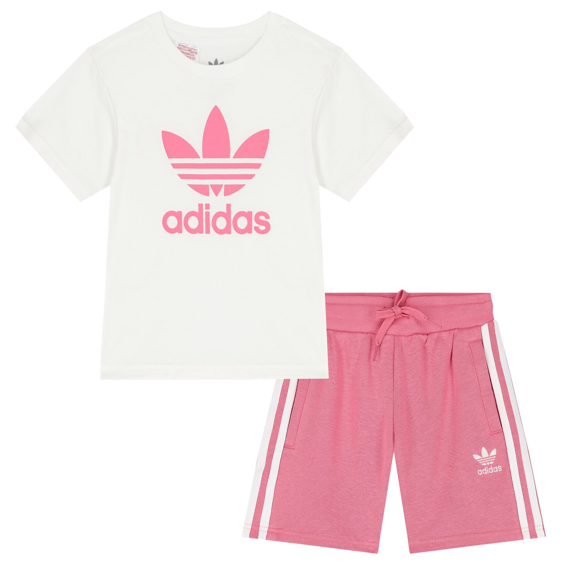 Adidas Kids Girls White Pink Logo Shorts Set Junior Couture UAE