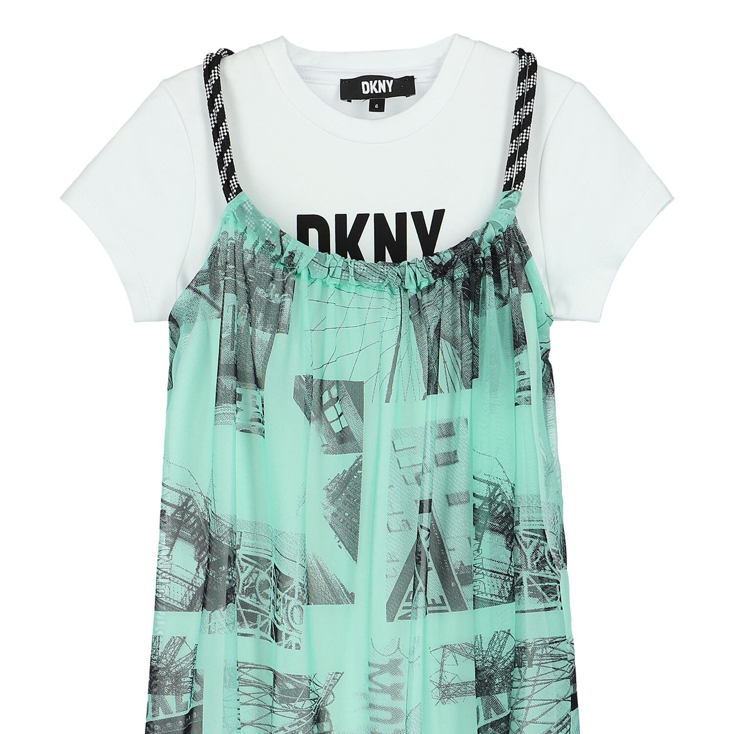 Girls Green & White Logo Dress, 1, hi-res