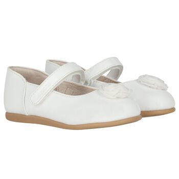 Younger Girls White Flower Shoes 