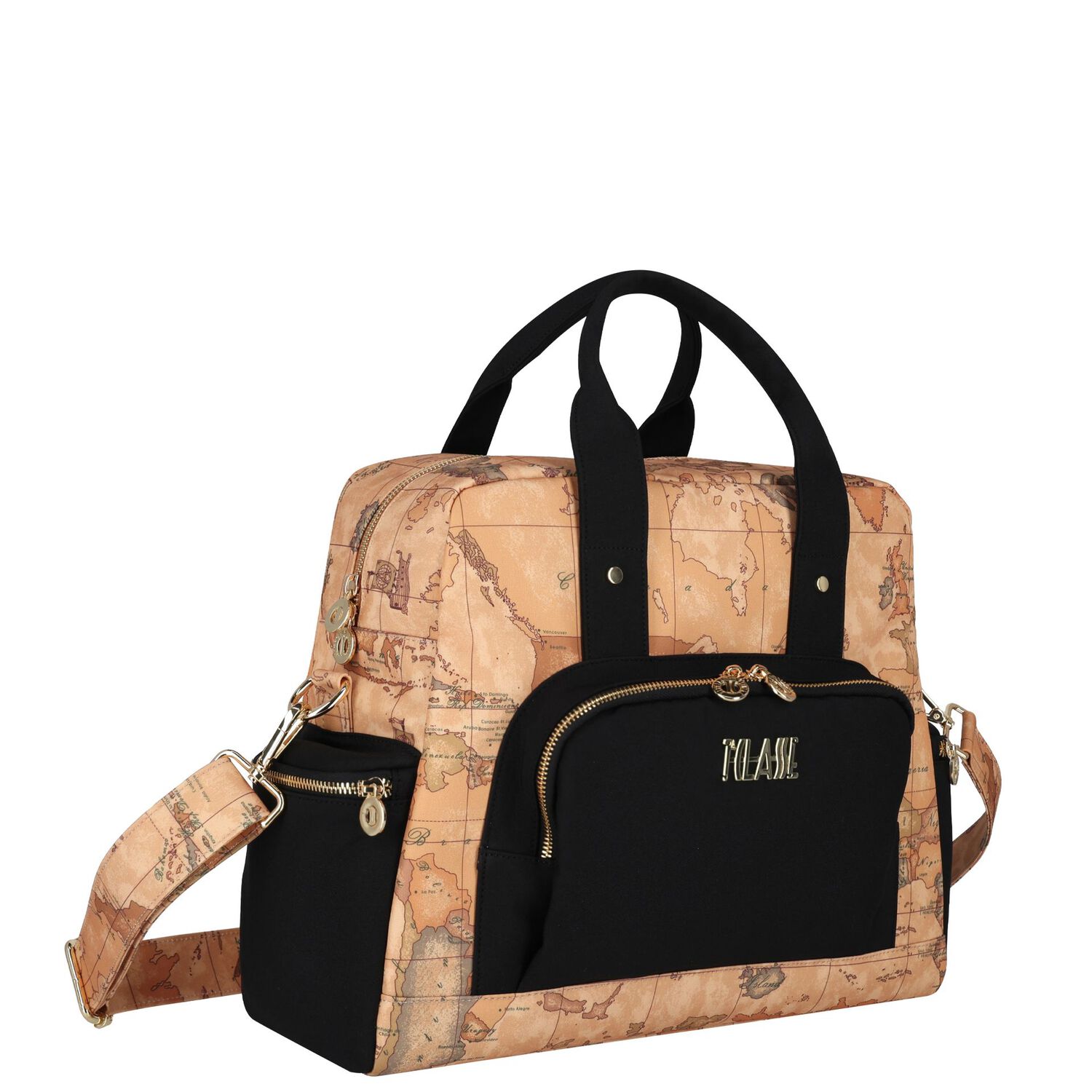 حقيبة تغيير حفاضات الأطفال بخريطة جغرافية باللونين البيج والأسود, 1, hi-res