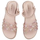 Girls Beige Logo Sandals , 1, hi-res