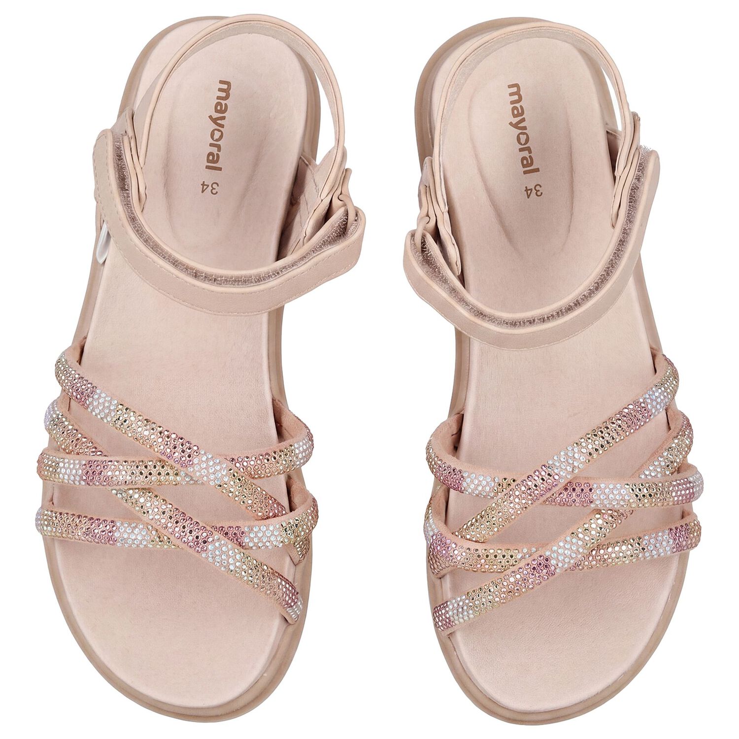 Girls Beige Logo Sandals , 1, hi-res