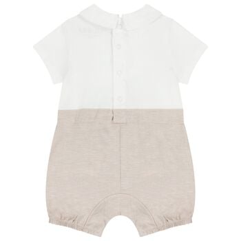 Baby Boys White & Beige Logo Romper