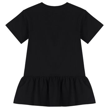 Girls Black Teddy Bear Logo Dress