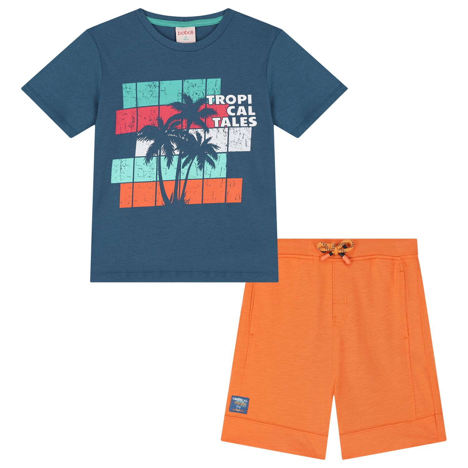 Boys Blue & Orange Shorts Set, 1, hi-res