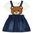 Younger Girls White & Blue Teddy Bear Skirt Set, 1, hi-res