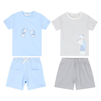 Baby Boys White & Blue Shorts Set (4 Pack)