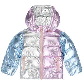 Younger Girls Pink & Blue Metallic Puffer Jacket