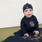 Baby Boys Navy Blue & Gold Logo Babygrow, 3, hi-res