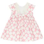 Younger Girls Pink Polka Dot Dress, 1, hi-res