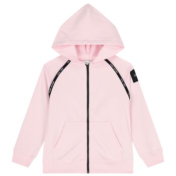 Girls Pink Logo Hooded Zip Up Top