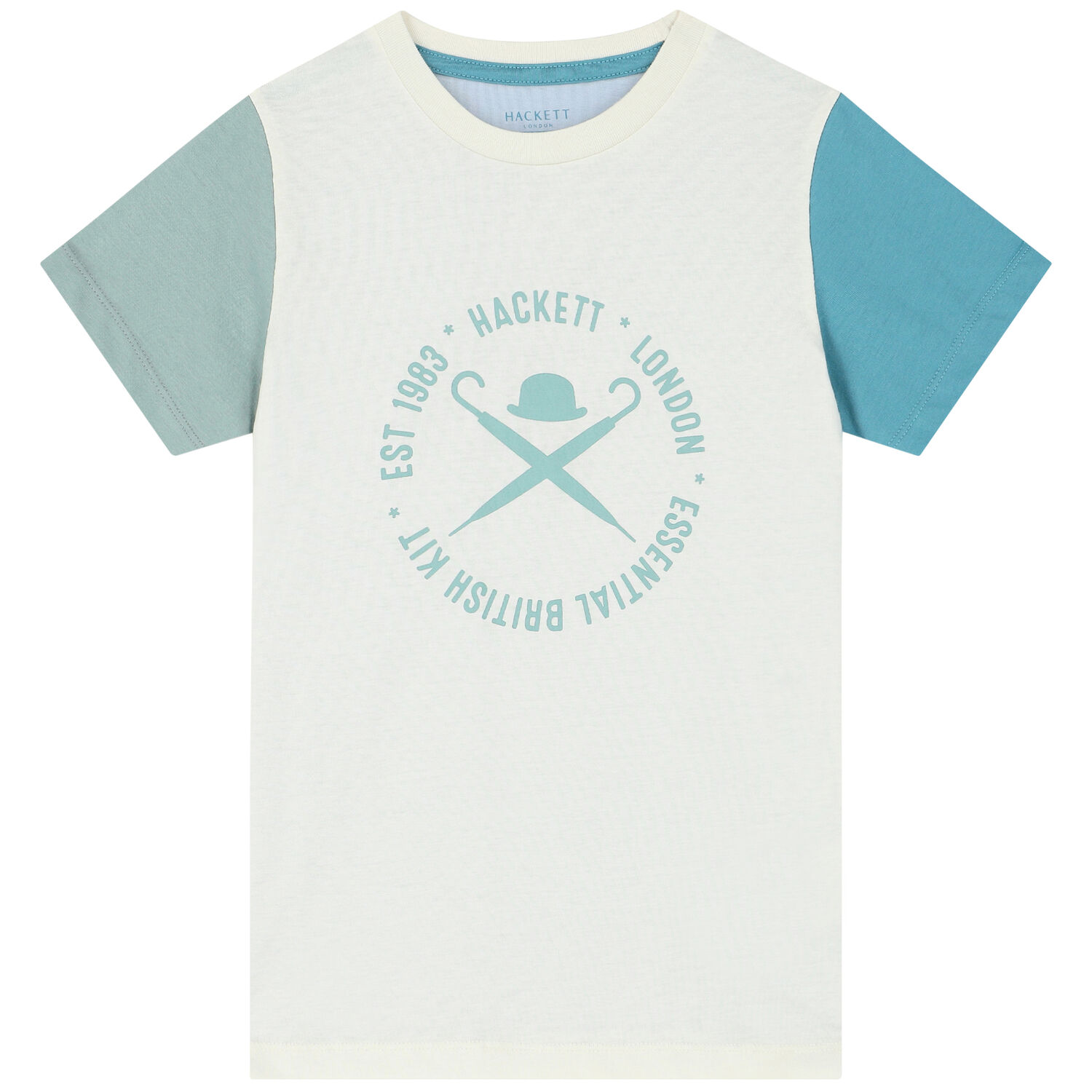 Boys Ivory & Blue Logo T-Shirt, 1, hi-res