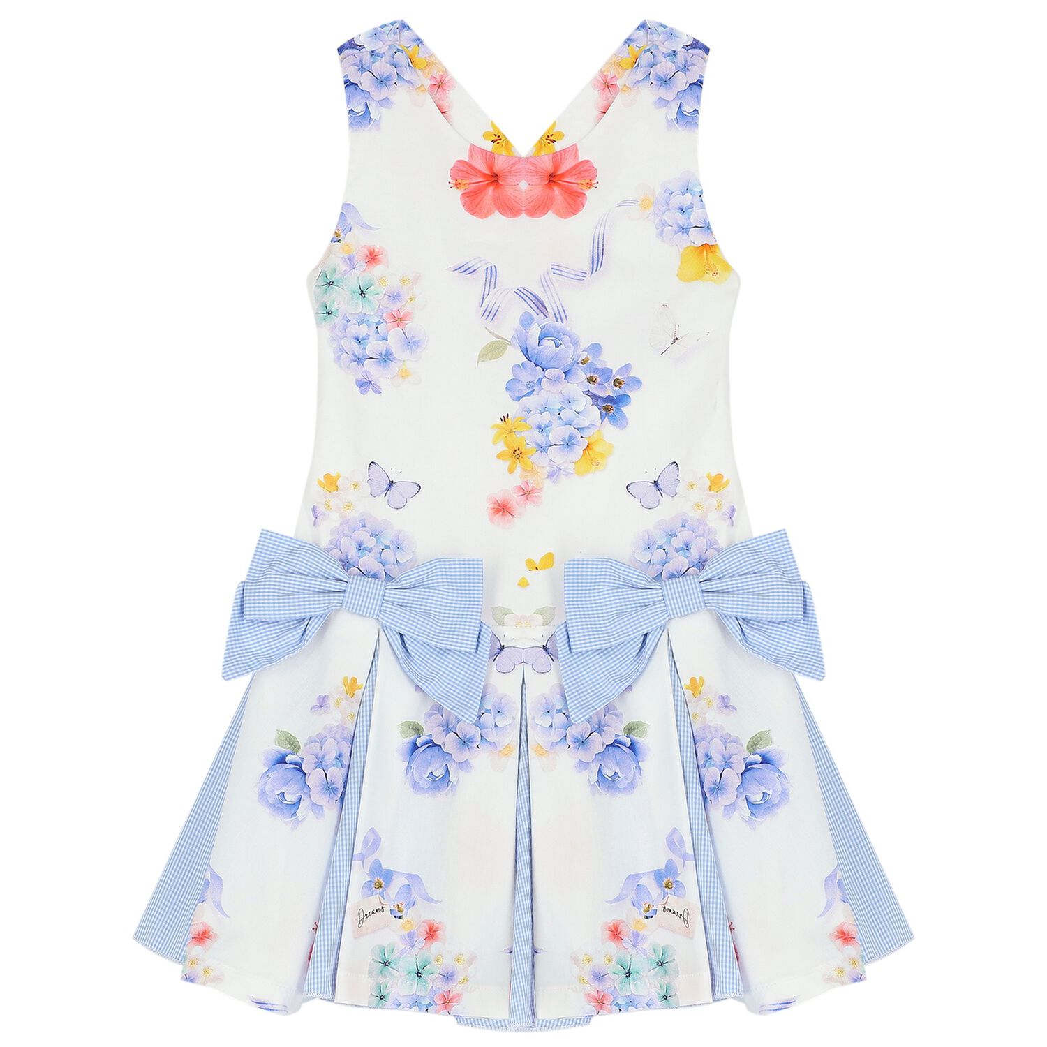 Girls White & Blue Floral Dress, 1, hi-res