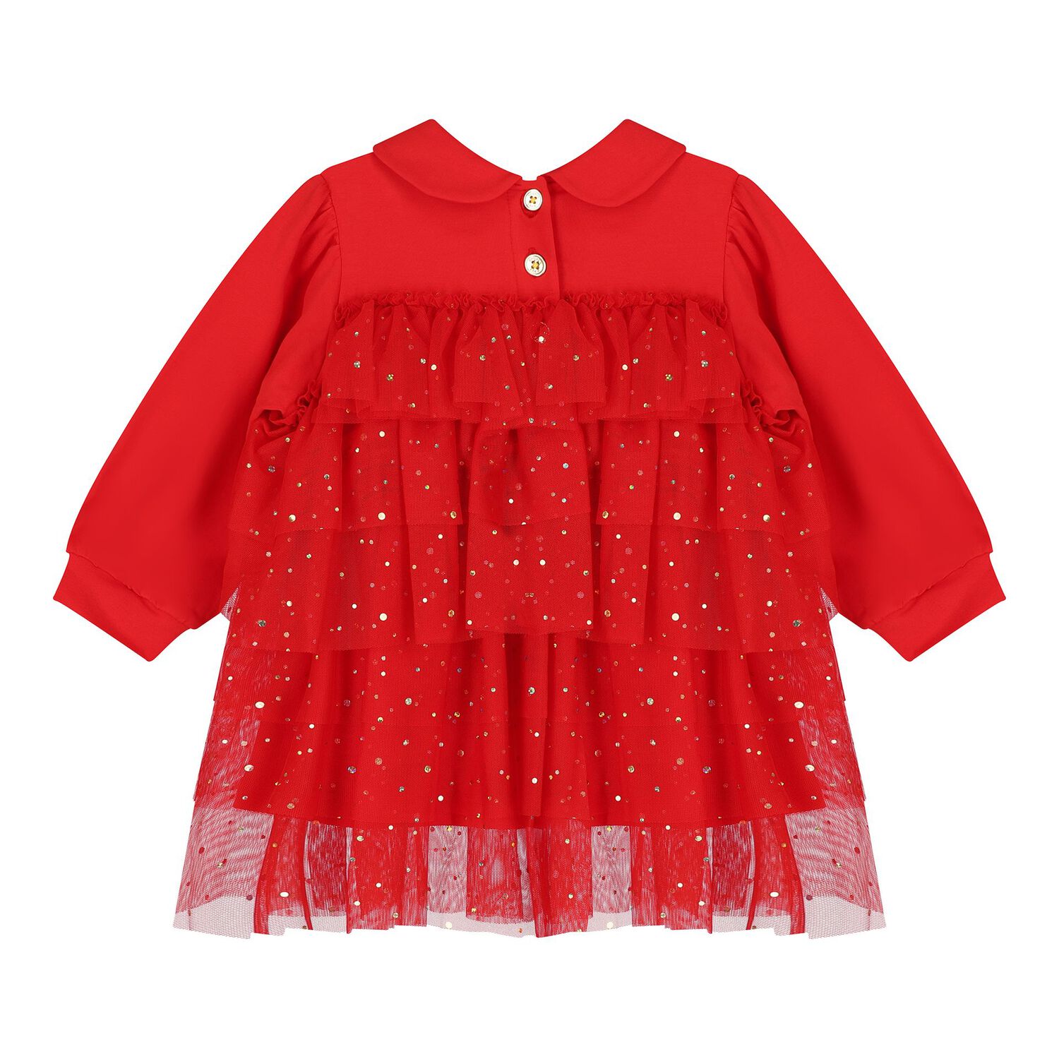 Baby Girls Red Tiered Tulle Dress, 1, hi-res