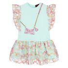 فستان بشعار بللون الخضراء للفتيات , 1, hi-res