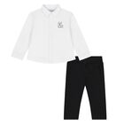 Younger Boys White & Black Logo Trouser Set, 1, hi-res