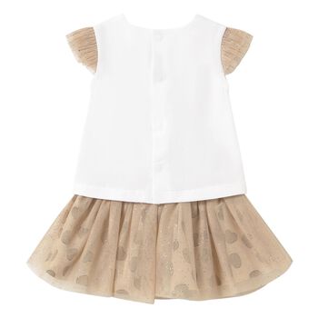 Baby White & Beige Tulle Skirt Set