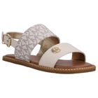 Girls Ivory & Beige Logo Sandals, 1, hi-res