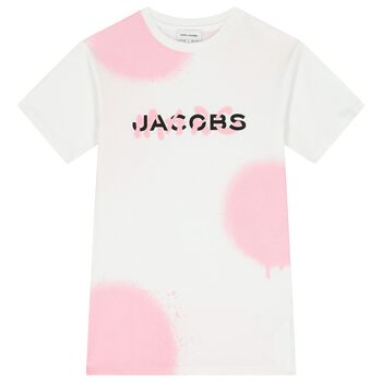 فستان بنات بالشعار باللون الوردي والأبيض