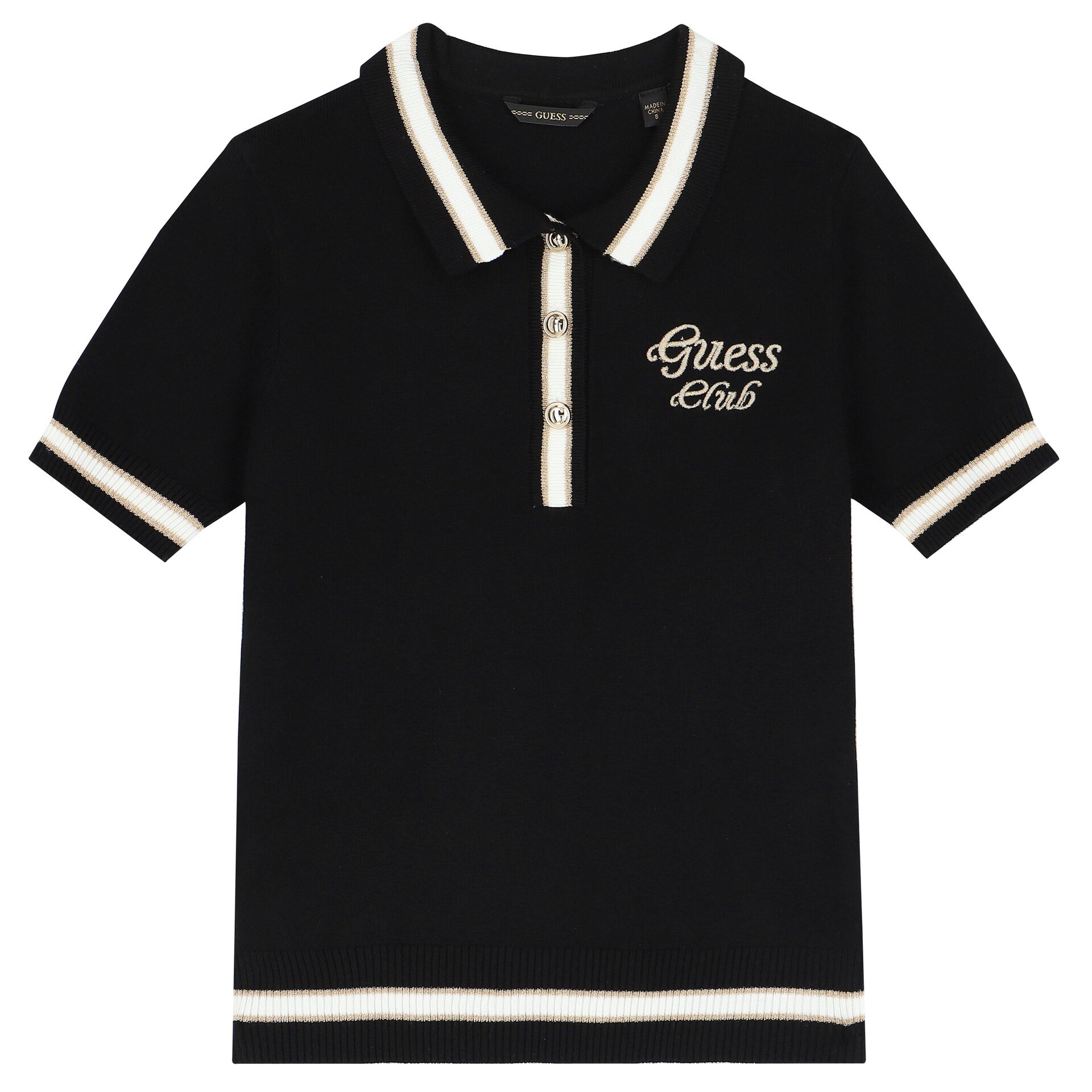 Guess Girls Black Logo Knitted Polo Shirt Junior Couture UAE