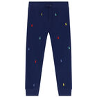 Boys Navy Blue Logo Joggers, 1, hi-res