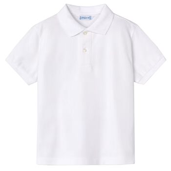 قميص أولاد بولو بالشعار باللون الأبيض