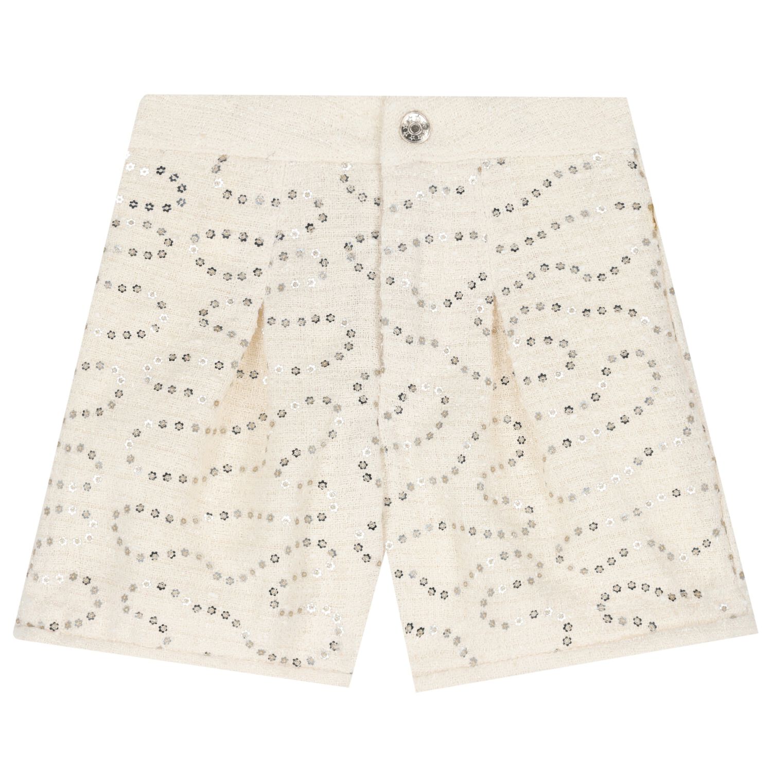 Girls Ivory Sequin Tweed Shorts , 1, hi-res