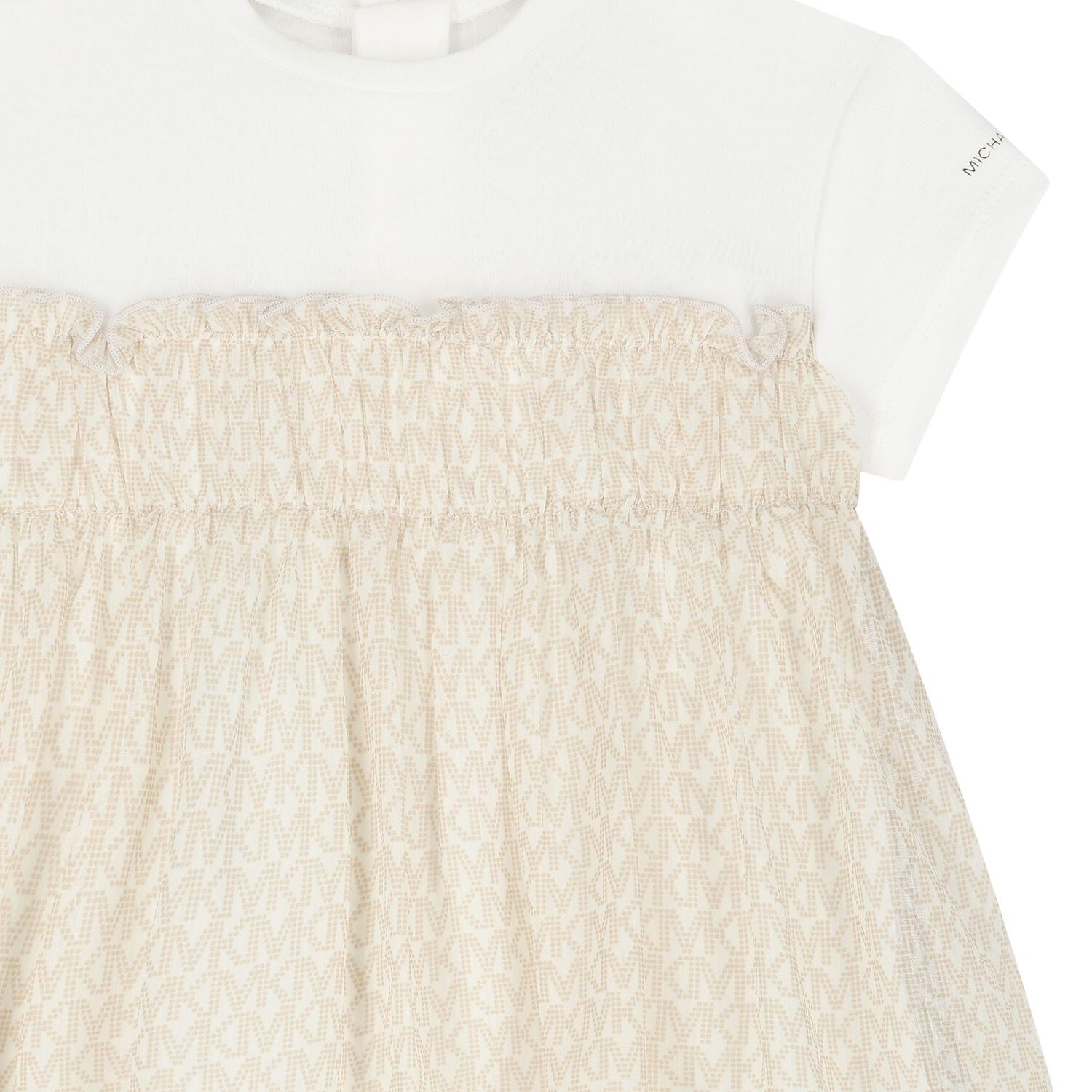 Younger Girls White & Beige Logo Dress, 1, hi-res