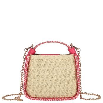 Girls Beige & Pink Straw Handbag