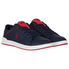 Boys Navy Blue & Red Logo Trainers, 1, hi-res