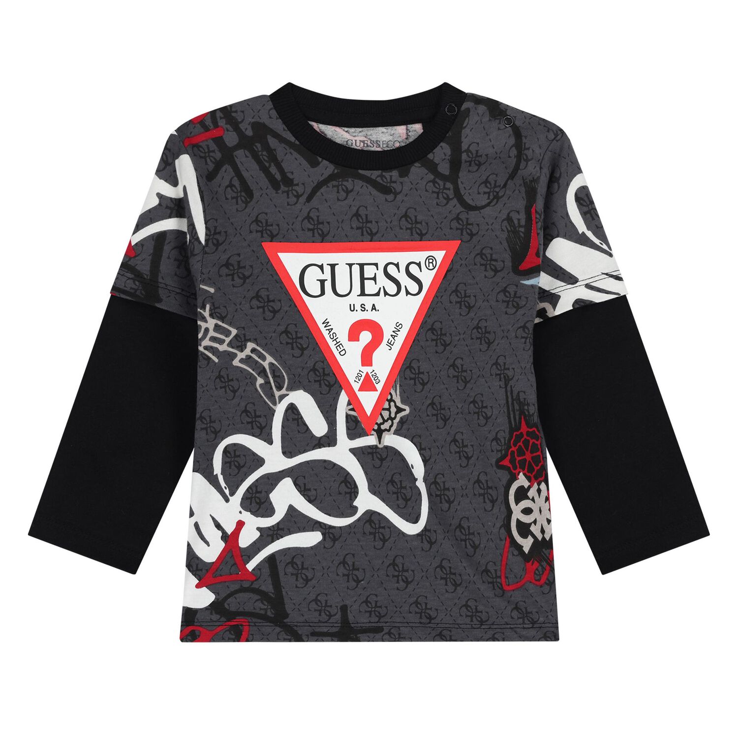 بدلة رياضية سوداء بشعار للأولاد الصغار, 1, hi-res