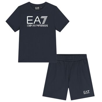 Boys Navy Blue Logo Shorts Set