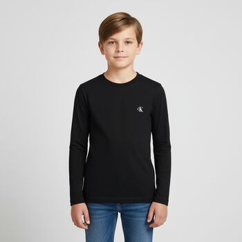 Boys White & Black Logo Long Sleeve Top ( 2 Pack )