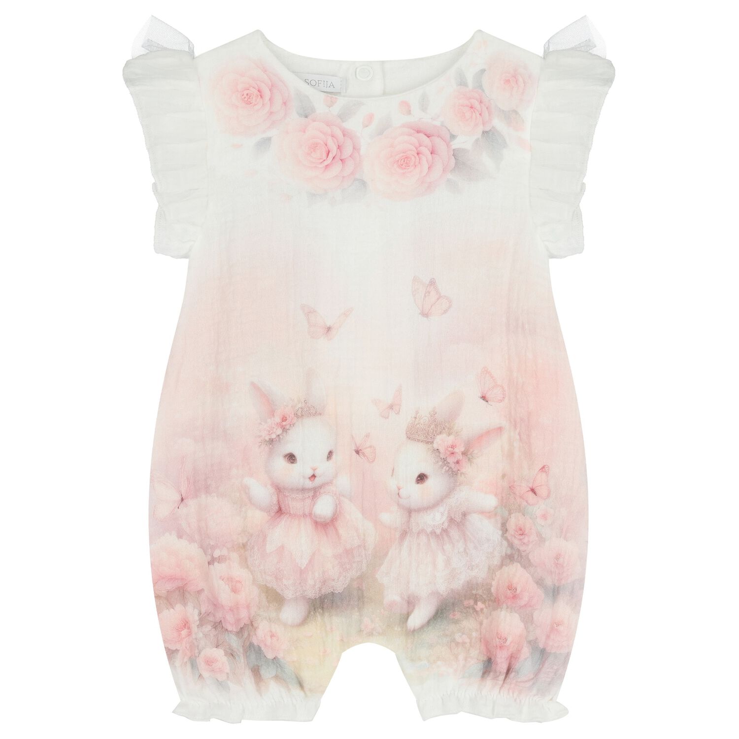 رومبير أطفال بطبعة أرانب وزهور باللون العاجي للبنات, 1, hi-res